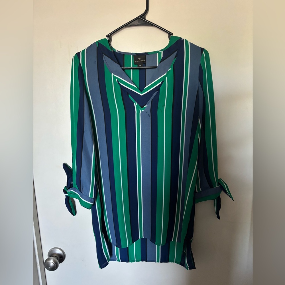 Worthington Blue and Green Sailor Collar Blouse